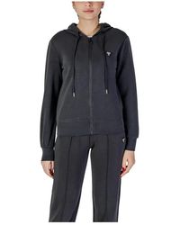 Guess - Schwarzer zip-up v-ausschnitt sweatshirt mit taschen - Lyst