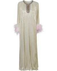 Self-Portrait - Kleedjes ,Geel ,Polyester Metallic Ombre Feather Maxi Jurk - Lyst
