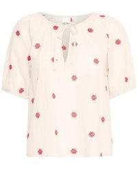 Ichi - Overhemden ,Katoen Amandel Melk Blouse Met Fijn Print - Lyst