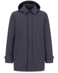 Herno - Jassen ,Blauw ,Polyester Gladde Medium Pufferjas Met Capuchon - Lyst