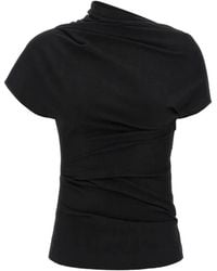 Entire studios - Tops ,Zwart ,Wol Asymmetric Drape Top - Lyst