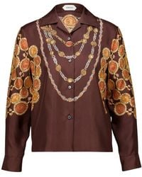 Versace - Overhemden ,Veelkleurig ,Leer Zijden Twill Blouse Met Kettingmotief - Lyst