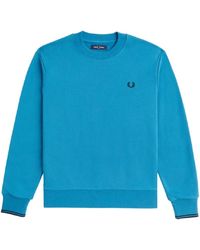 Fred Perry - Hoodies & Sweatvesten ,Blauw ,Katoen Sweatshirt Met Ronde Hals - Lyst