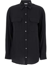 Equipment - Schwarze seidenbluse mit spitzkragen - Lyst
