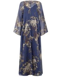 Max Mara - Kleedjes ,Blauw ,Maxi-Jurk Met V-Hals - Lyst