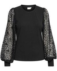 Kaffe - Overhemden ,Zwart ,Polyester Kant T-Shirt Top Zwart Diep - Lyst