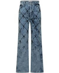 Des Phemmes - Jeans ,Blauw ,Denim Wide-Leg Jeans Met Zwarte Netborduursels - Lyst