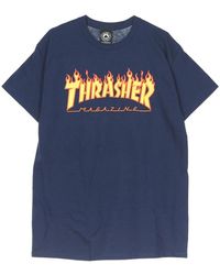 Thrasher - Tops ,Blauw ,Katoen Flame Tee/Geel T-Shirt - Lyst