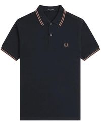 Fred Perry - Tops ,Zwart ,Katoen Double Stripe Polo Shirt - Lyst