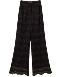 Twinset - Broeken ,Zwart ,Katoen Wijde Macramé Kanten Broek - Lyst
