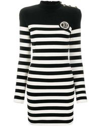 Balmain Striped Velvet-effect Dress - Zwart
