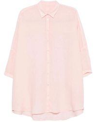 120% Lino - Overhemden ,Roze ,Linnen Linnen Blouse Met Korte Mouwen En Regular Fit - Lyst