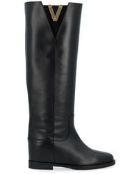 Via Roma 15 - Schwarzer lederschuh mit goldener metall-v-detail - Lyst
