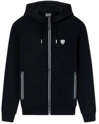 EA7 - Hoodies & Sweatvesten ,Zwart ,Polyester Premium Shield Hooded Sweatshirt - Lyst