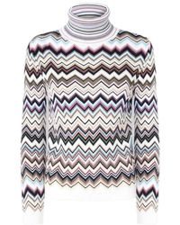 Missoni - Truien & Vesten ,Veelkleurig ,Wol Gebreide Coltrui Met Zigzaggroen - Lyst