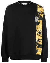 Just Cavalli - Schwarzer baumwoll-sweatshirt mit blumenmuster und logo - Lyst