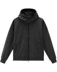 Woolrich - Soft shell full zip hoodie nero - Lyst