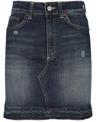 Dondup - Rokken ,Blauw ,Denim Denim Rok Met Leren Logo Tag - Lyst