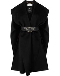 Elisabetta Franchi - Schwarzer Woll-Oversized-Cape Mit Krokodil-Print-Gürtel - Lyst