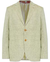 Etro - Jassen ,Groen ,Linnen Linnen Blazer Met Visgraatmotief - Lyst