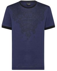 Billionaire - Tops ,Blauw ,Katoen T-Shirt Ronde Hals Crest - Lyst