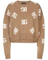Dolce & Gabbana - Cropped Wool Sweater With Inlay - Lyst