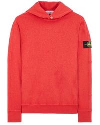 Stone Island - Felpa con cappuccio rossa con trattamento old - Lyst