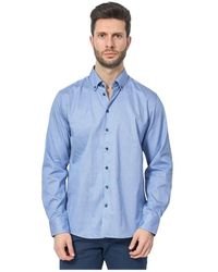 Bugatti - Blaues Hemd Mit All-Over-Mikromuster - Lyst