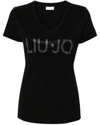 Liu Jo - Schwarze jersey logo t-shirts polos - Lyst