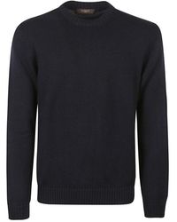 Zanone - Truien & Vesten ,Blauw ,Wol Blauwe Wollen Trui Met Ronde Hals - Lyst