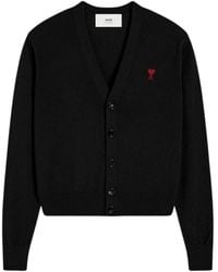 Ami Paris - Truien & Vesten ,Zwart ,Wol Ami De Coeur V-Neck Cardigan - Lyst