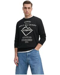 Iceberg - Hoodies & Sweatvesten ,Zwart ,Katoen Katoenen Trui Met Ronde Hals - Lyst