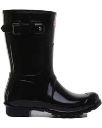 HUNTER - Schoenen ,Zwart ,Polyester Korte Glanzende Regenlaars - Lyst