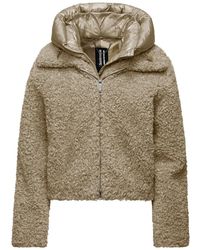 Bomboogie - Korte Bimaterial Jas Met Afneembare Capuchon - Lyst