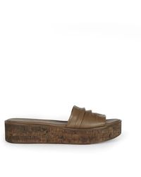 Cortana - Schoenen ,Groen ,Leer Platte Leren Sandaal Met Kurk Plateau - Lyst