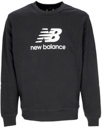 New Balance - Hoodies & Sweatvesten ,Zwart ,Katoen Logo French Terry Crewneck Sweatshirt - Lyst