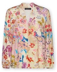 Elena Miro - Overhemden ,Veelkleurig ,T-Shirt Met Print En V-Hals - Lyst