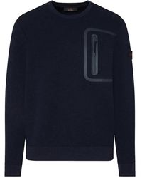 Peuterey - Hoodies & Sweatvesten ,Blauw ,Katoen Sweatshirt Met Ronde Hals En Ritszak - Lyst