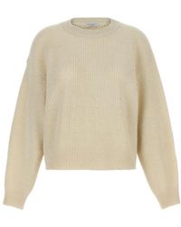 Brunello Cucinelli - Truien & Vesten ,Wit ,Wol Wollen Ribgebreide Trui Met Kasjmier En Pailletten - Lyst