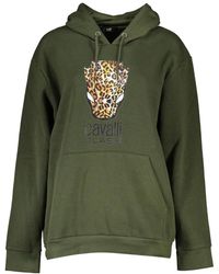 Roberto Cavalli - Hoodies & Sweatvesten ,Groen ,Groene Hoodie Met Logoprint - Lyst