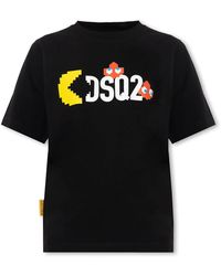 DSquared² - Tops ,Zwart ,Katoen Zwart T-Shirt Met Ronde Hals - Lyst