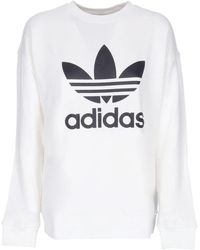 adidas - Fitness ,Wit ,Katoen Crewneck Sweatshirt Met Trefoil-Logo - Lyst