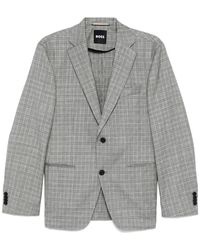 HUGO - Jassen ,Grijs ,Leer Geruite Blazer Met Twee Knoppen - Lyst