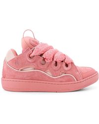 Lanvin - Schoenen ,Roze ,Suède Suede En Mesh Low-Top Sneakers - Lyst