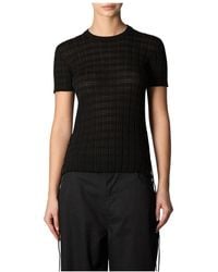Roberto Collina - Tops ,Zwart ,Katoen Ribgebreide Katoenen Top Met Ronde Hals - Lyst