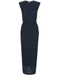 ROTATE BIRGER CHRISTENSEN - Blaues Spitzen-Midi-Kleid Mit Hohem Ausschnitt - Lyst