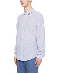 Woolrich - Overhemden ,Blauw ,Linnen Gestreept Linnen Overhemd - Lyst