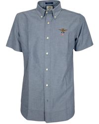 Aeronautica Militare - Camicia blu oxford a maniche corte - Lyst
