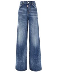 DSquared² - Jeans ,Blauw ,Katoen Logo High-Waist Wide-Leg Jeans - Lyst