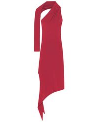 Courreges - Kleedjes ,Rood ,One Shoulder Crêpe Jurk Met Asymmetrische Zoomlijn - Lyst